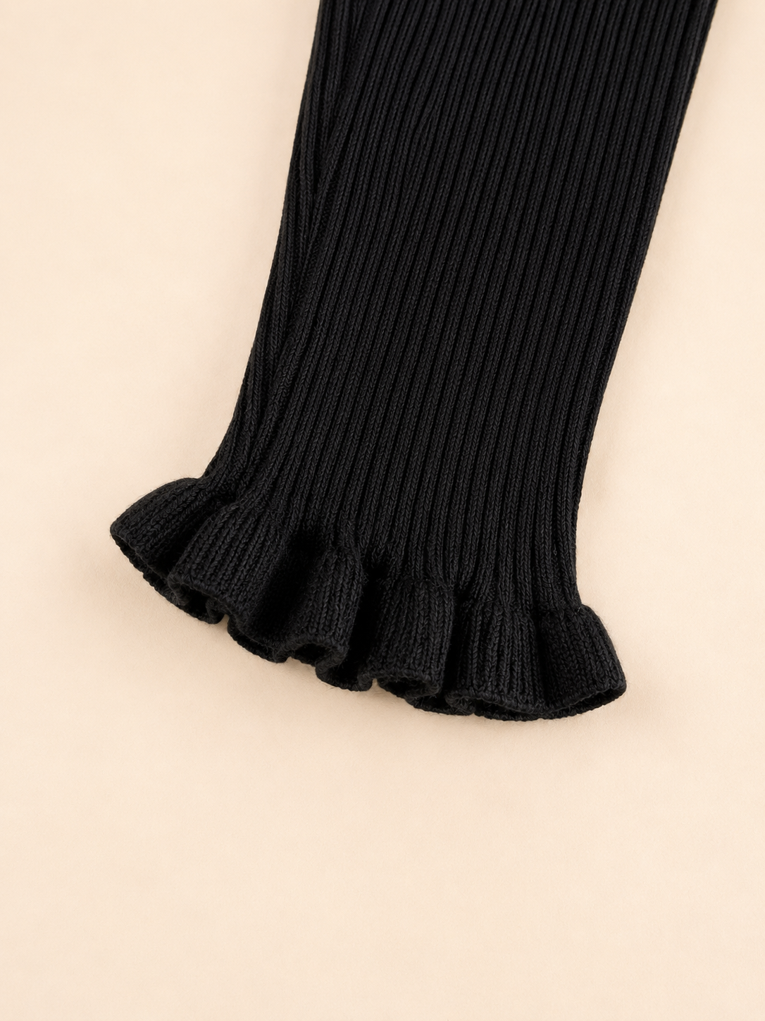 Rib top met ruches - Zwart