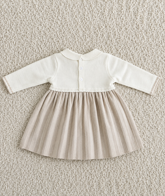 Gebreid jurkje met bloemen - Beige