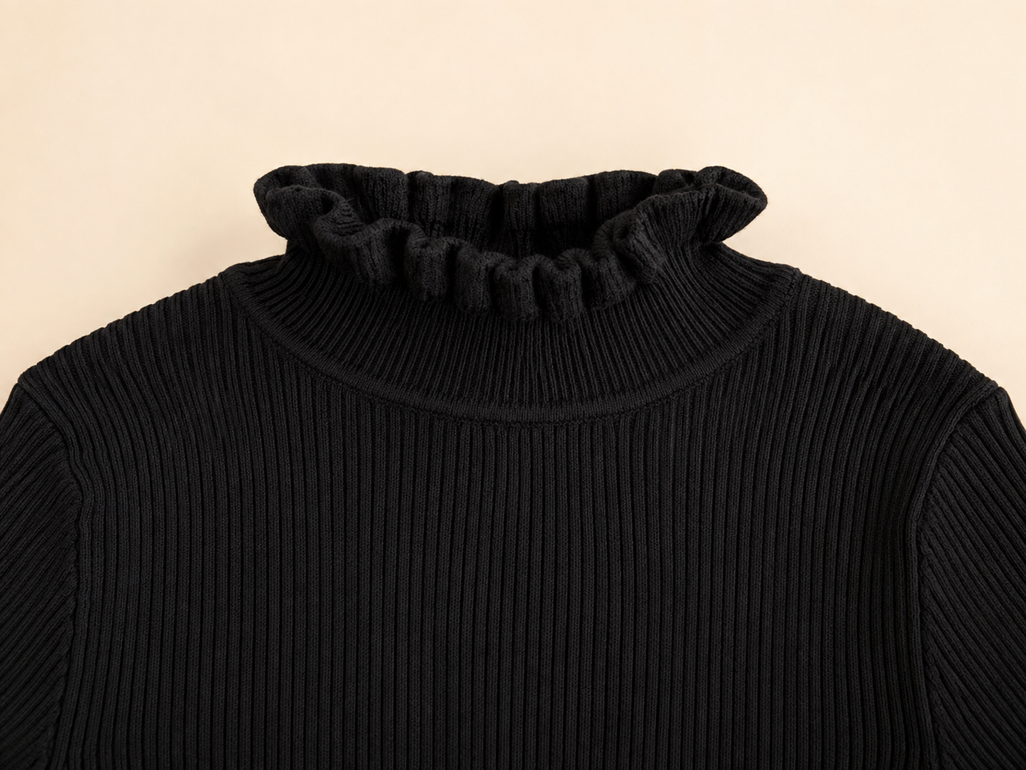Rib top met ruches - Zwart