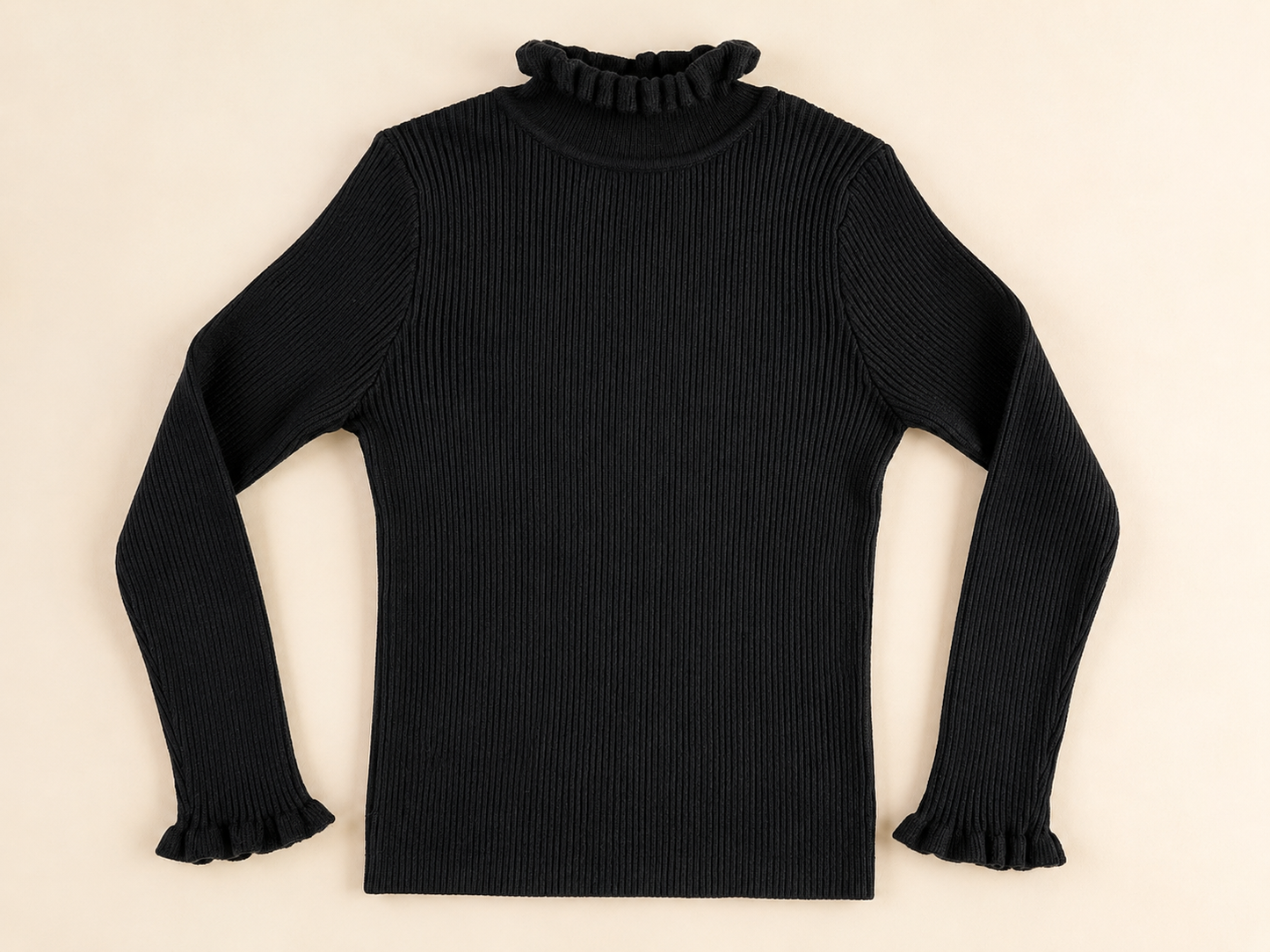 Rib top met ruches - Zwart