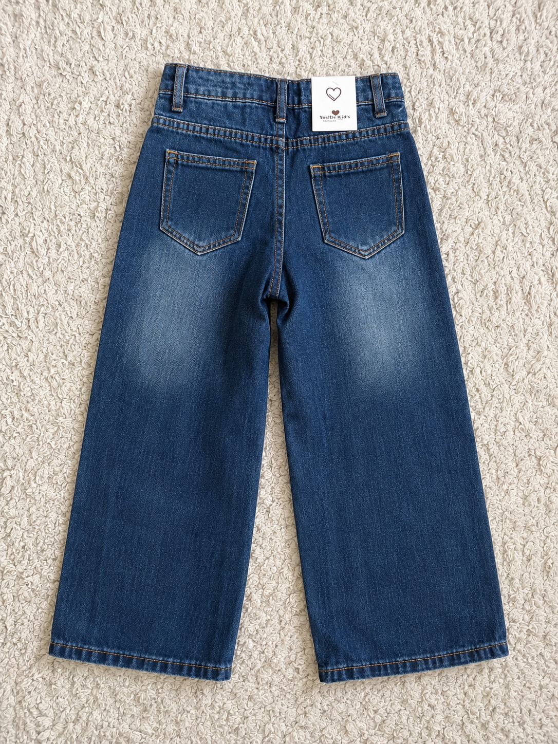 Wide leg jeans met dubbele knoop en kanten detail - Blauw