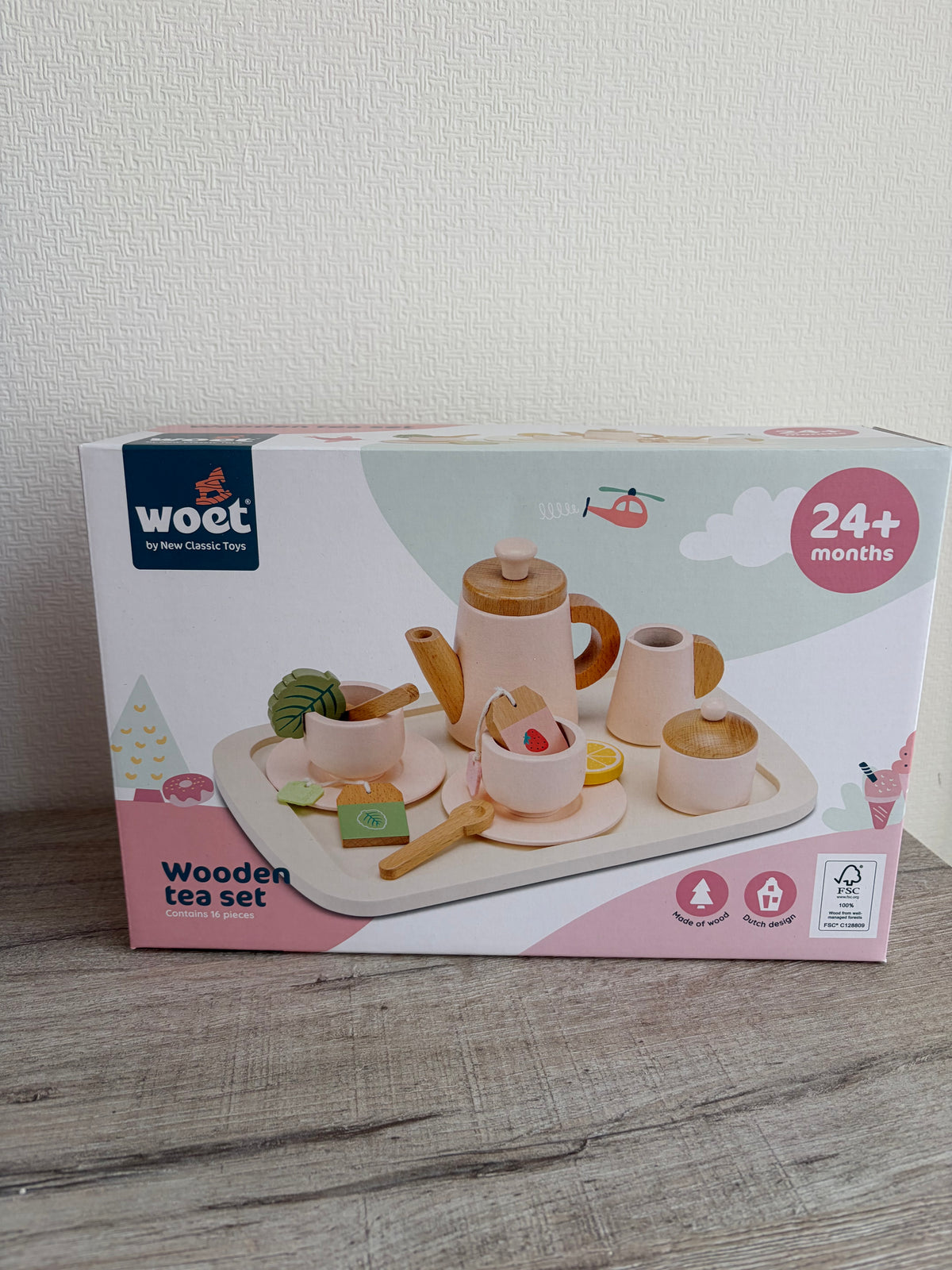 Houten Theeservies – 16-delig 🫖🌸