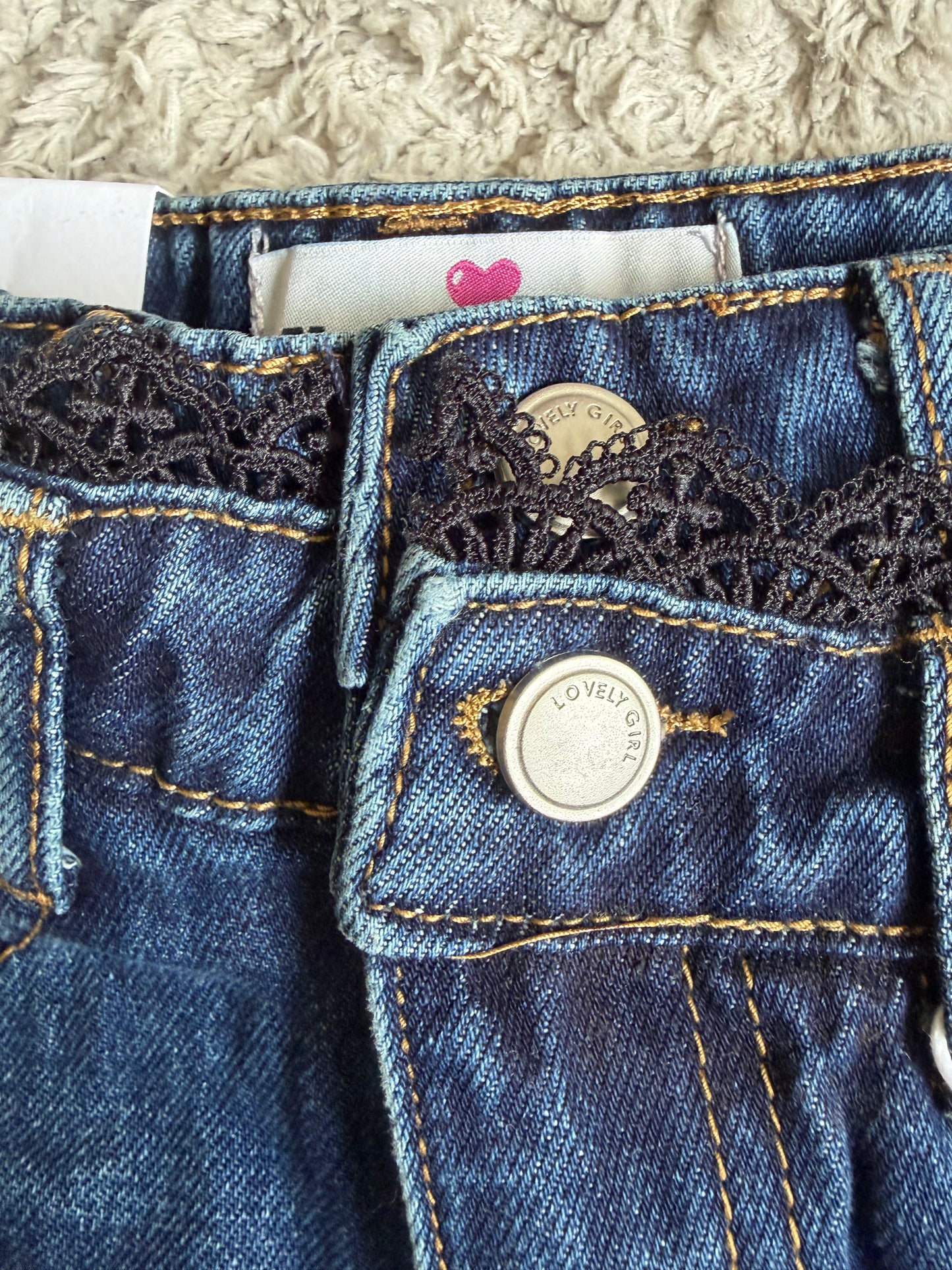 Wide leg jeans met dubbele knoop en kanten detail - Blauw