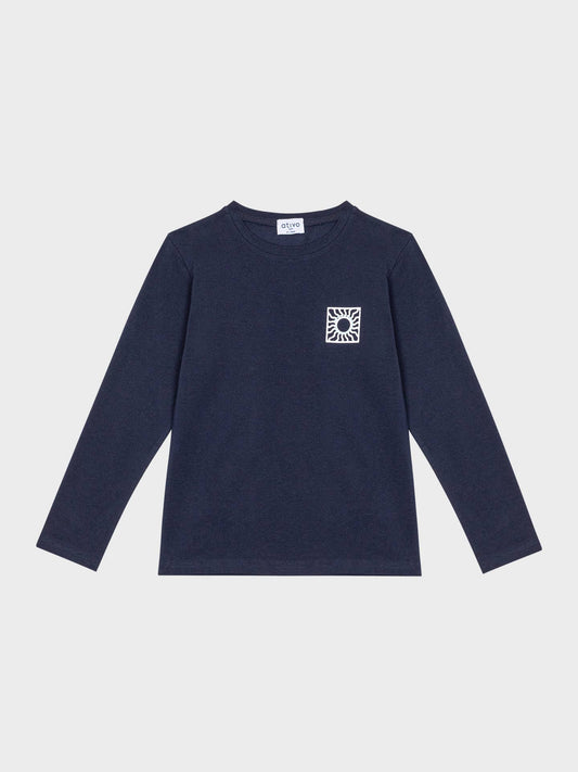 Blauwe top met print op de achterkant 